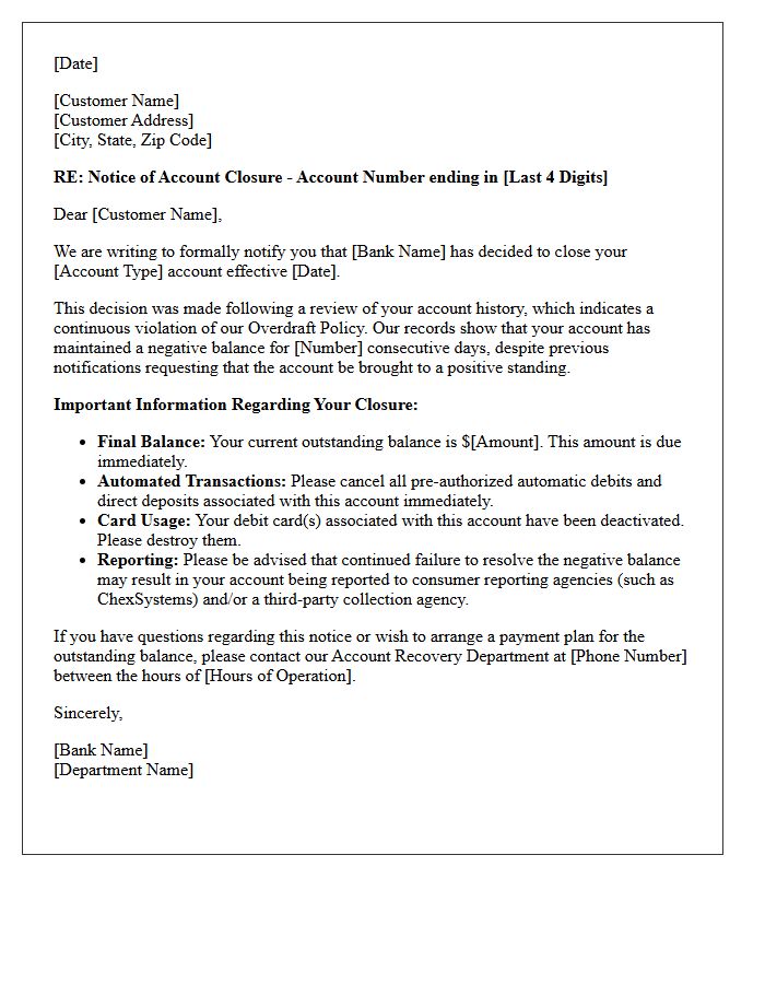 Continuous Overdraft Policy Violation Closure Letter