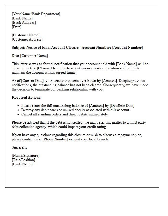 Final Account Closure Letter Due to Continuous Overdraft