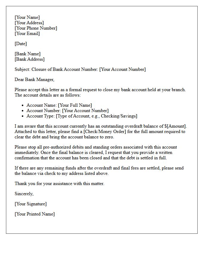 Standard Bank Account Closure Letter for Overdraft