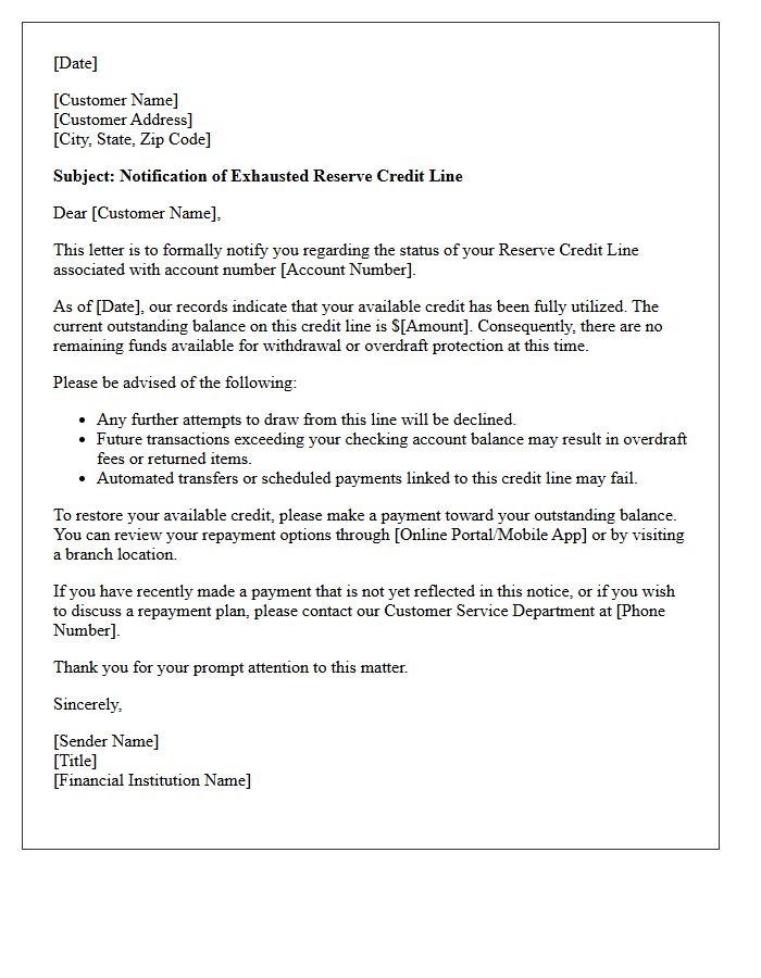 Exhausted Reserve Credit Line Status Letter