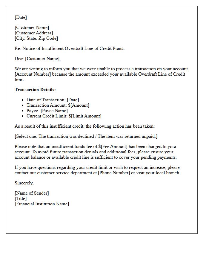 Insufficient Overdraft Line of Credit Funds Letter