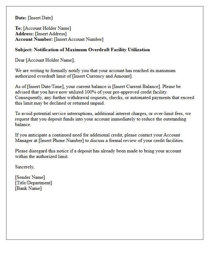 Overdraft Facility Complete Utilization Warning Letter