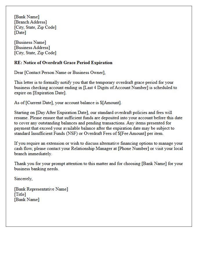 Business Account Overdraft Grace Period Expiration Letter