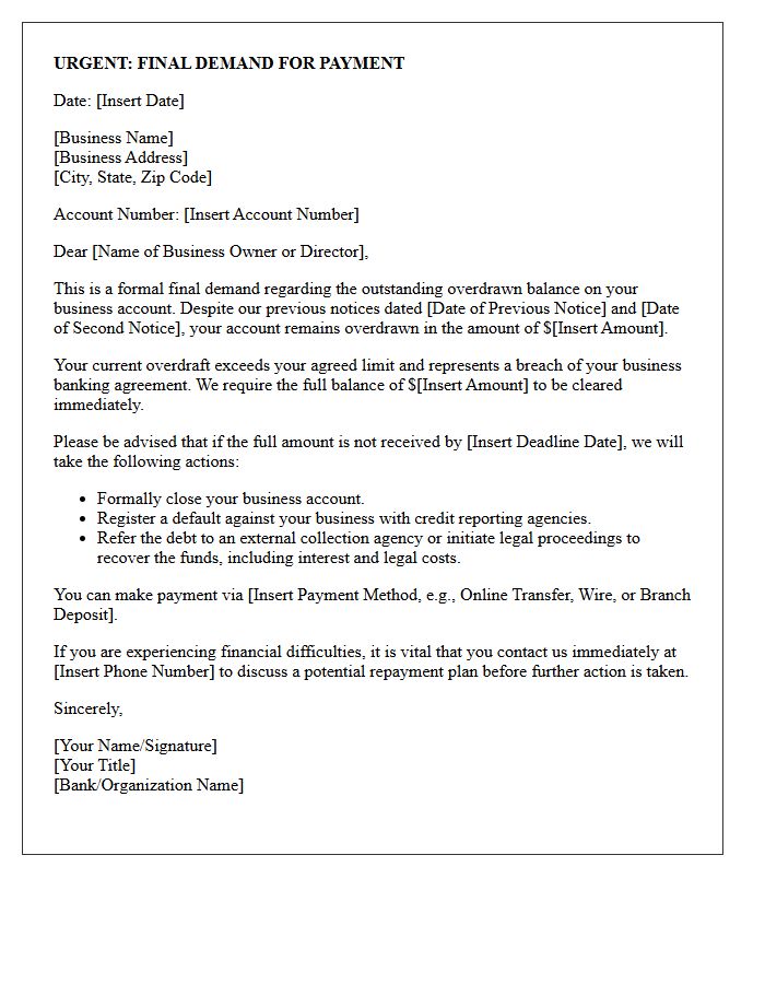 Final Demand Business Account Overdraft Letter