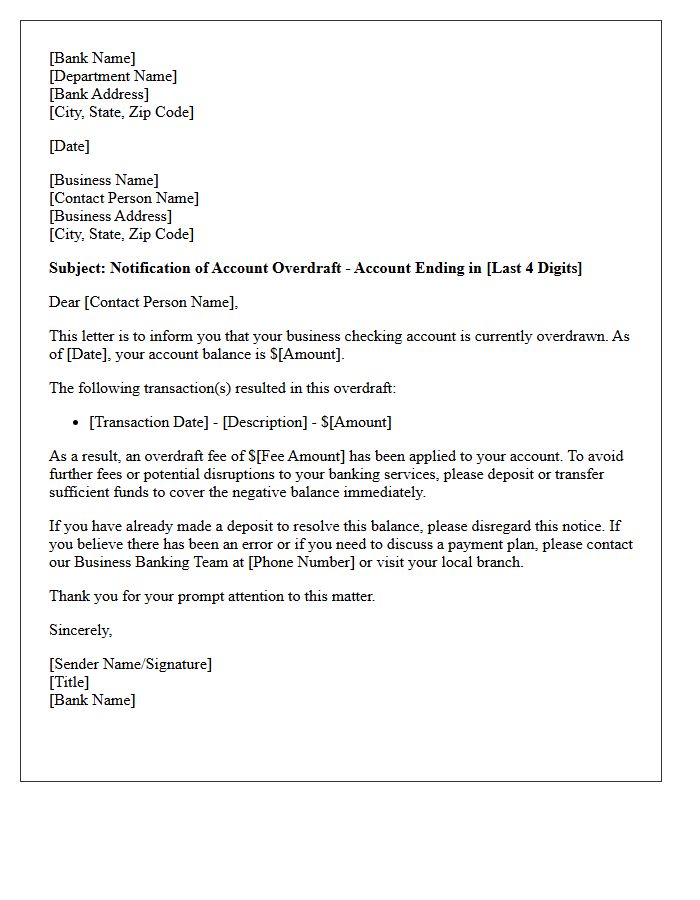 Initial Business Account Overdraft Notification Letter