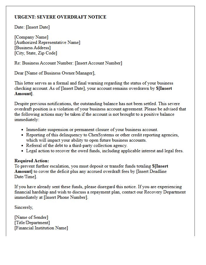 Severe Business Account Overdraft Warning Letter