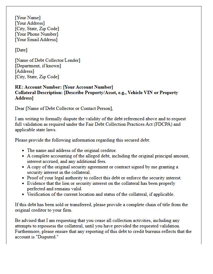 Collateral Backed Secured Debt Validation Notice Letter