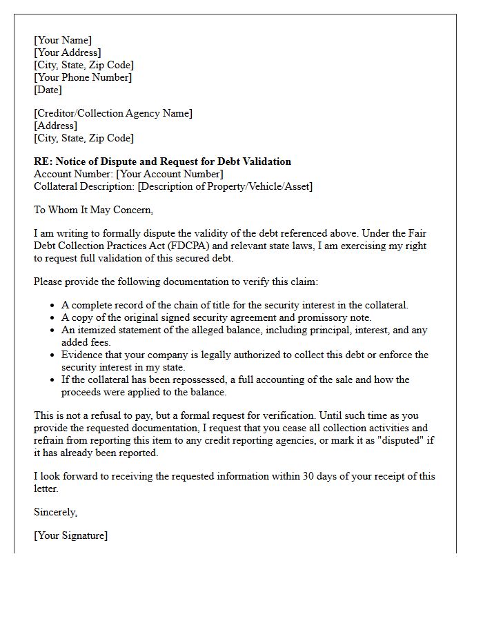 Dispute Resolution Secured Debt Validation Letter