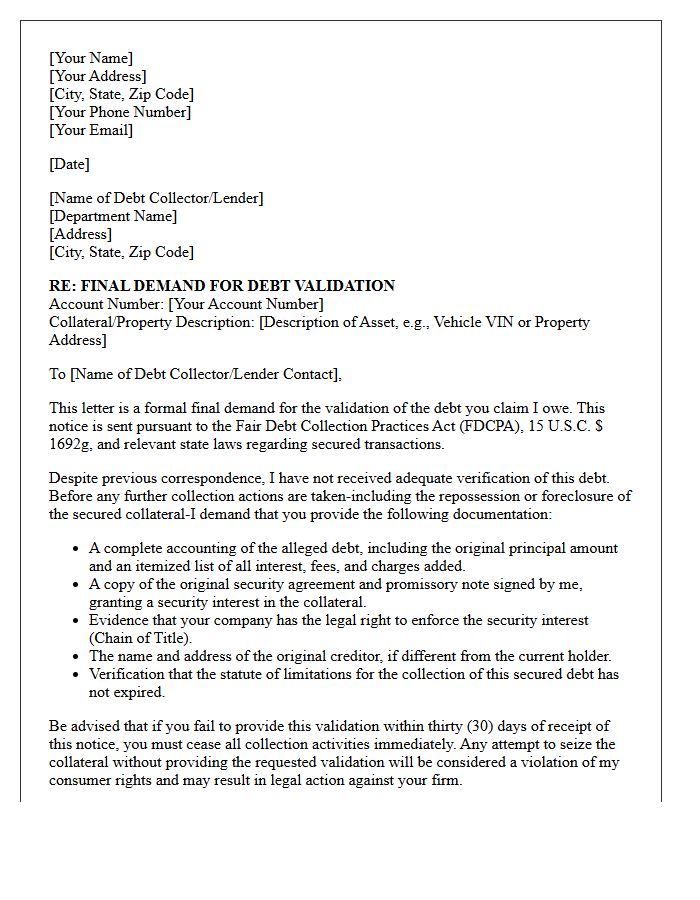 Final Demand Secured Debt Validation Notice Letter