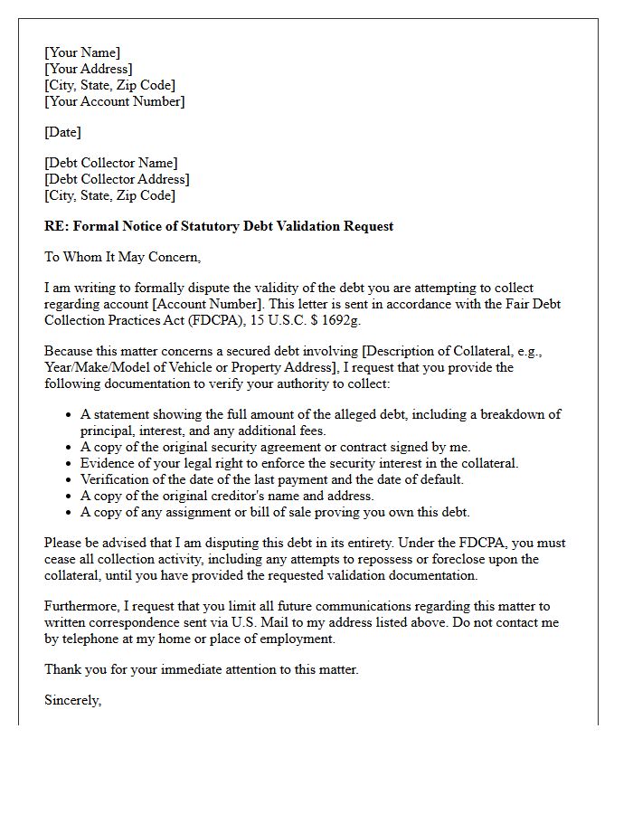 Initial Secured Debt Validation Notice Letter