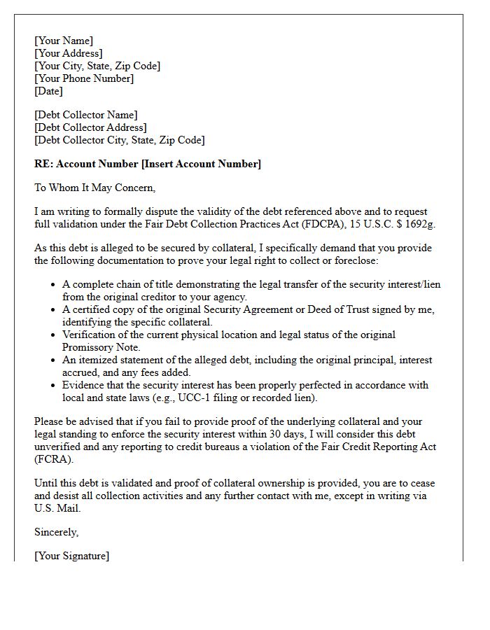 Proof Of Collateral Secured Debt Validation Letter