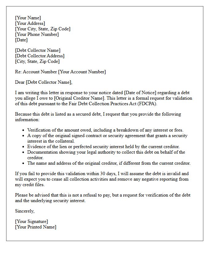 Third Party Collection Secured Debt Validation Letter