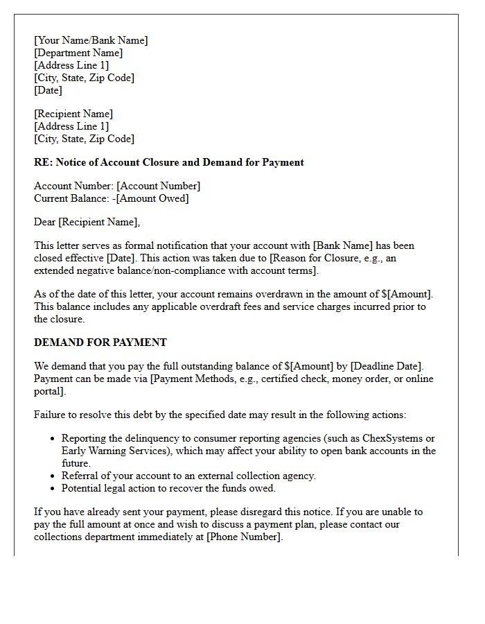 Account Closure and Overdraft Demand Letter