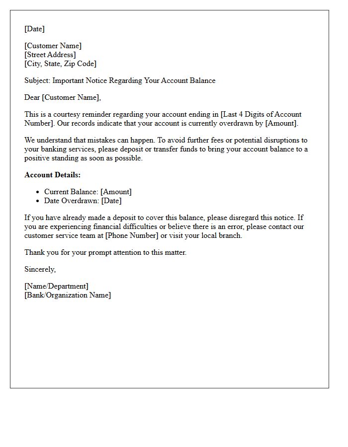 Courtesy Overdraft Reminder Letter