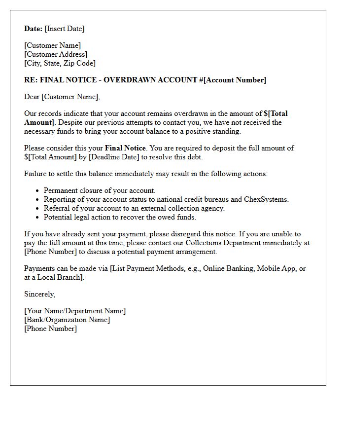 Final Notice of Overdraft Collection Letter