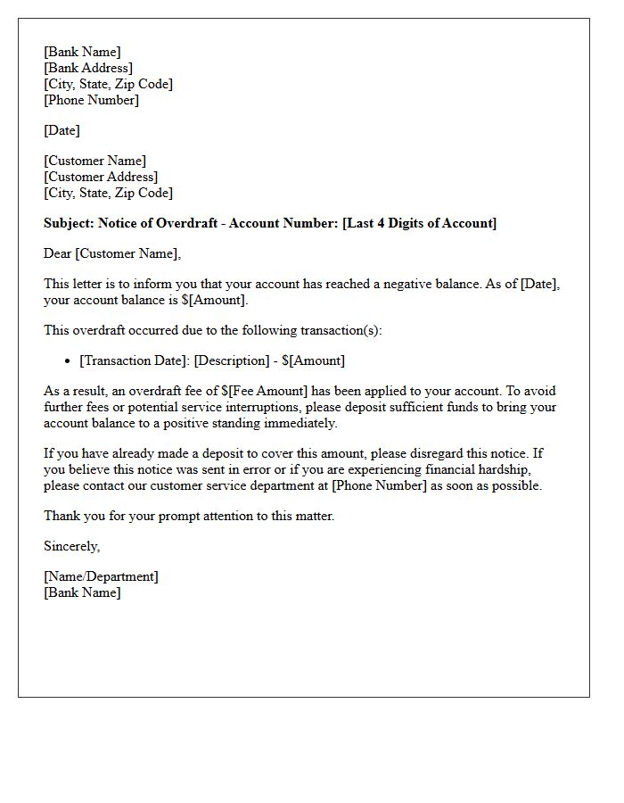 Initial Overdraft Notice Letter