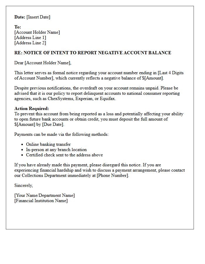 Notice of Intent to Report Overdraft Letter