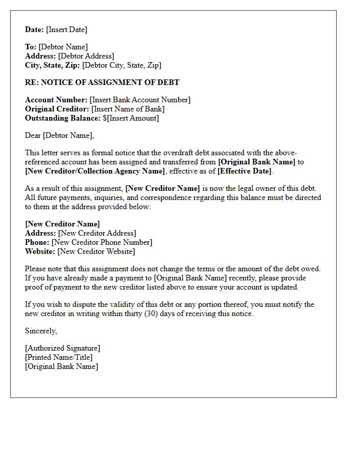 Notice of Overdraft Debt Assignment Letter