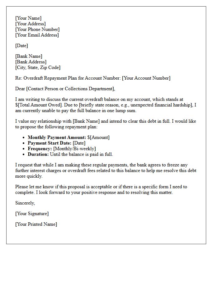 Overdraft Repayment Plan Offer Letter