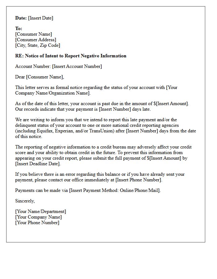 Credit Bureau Reporting Letter Notice