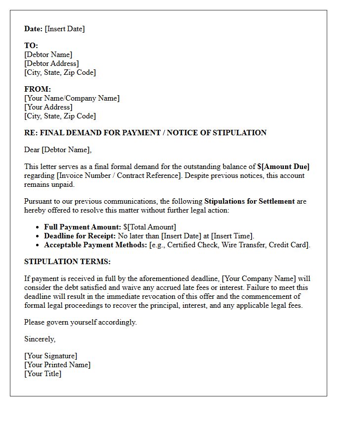 Final Payment Demand Letter Stipulation