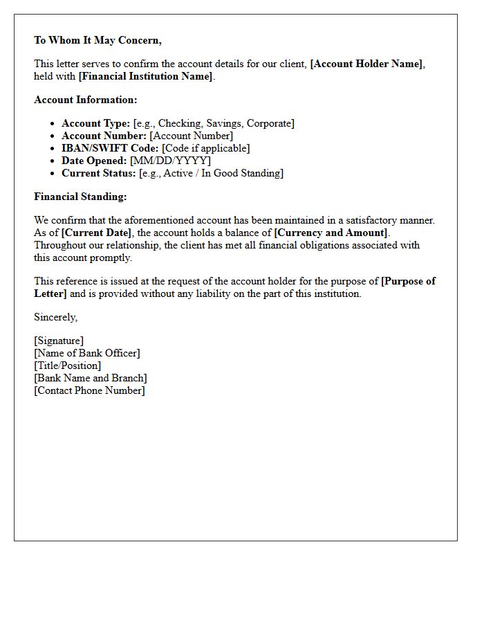 Specific Account Reference Letter Section