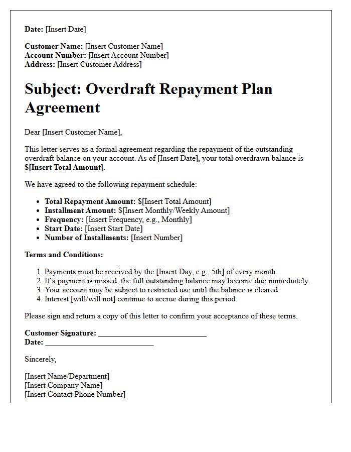 Retail Overdraft Repayment Plan Agreement Letter