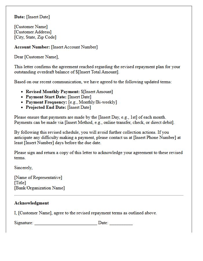 Revised Overdraft Repayment Plan Agreement Letter