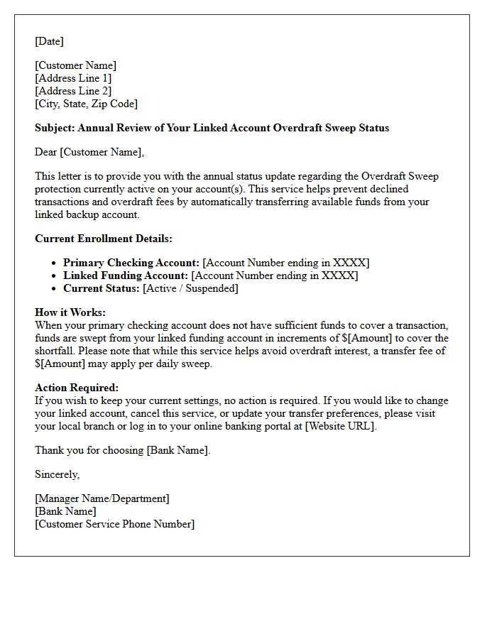Annual Linked Account Overdraft Sweep Status Letter