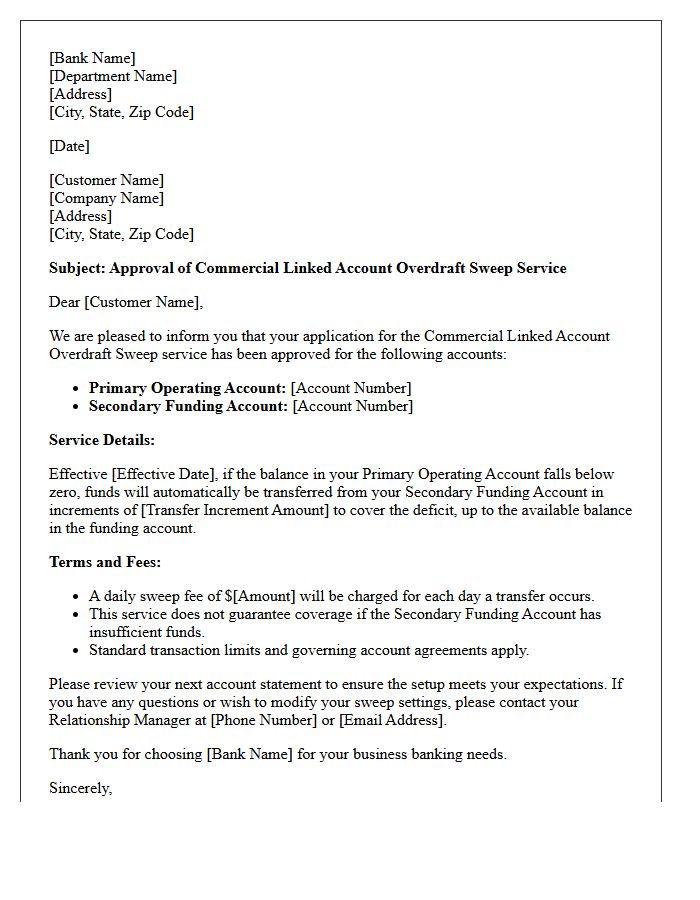 Commercial Linked Account Overdraft Sweep Approval Letter
