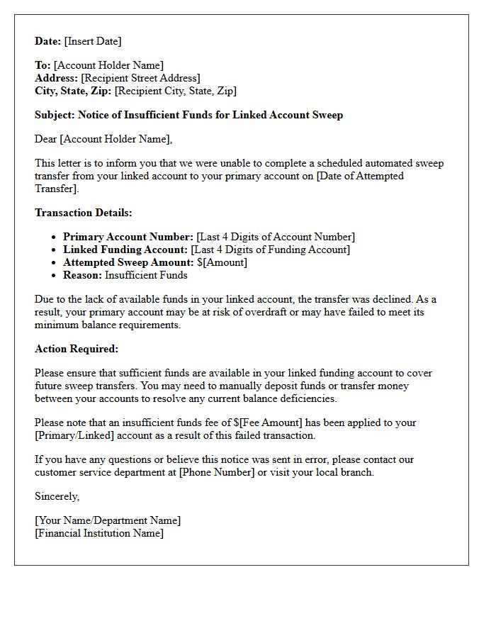 Insufficient Funds For Linked Account Sweep Notification Letter