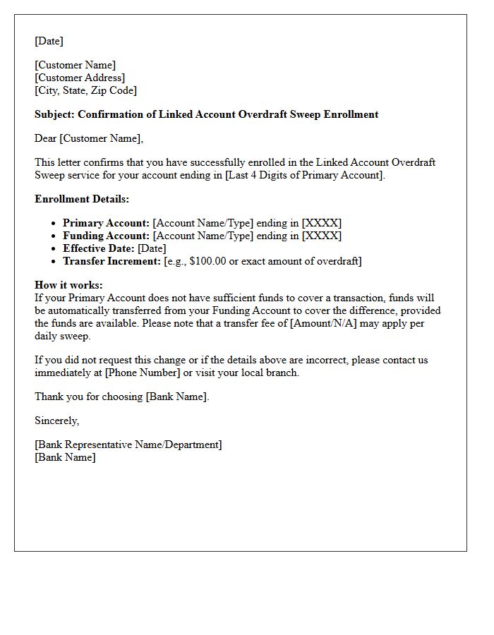 Linked Account Overdraft Sweep Enrollment Confirmation Letter