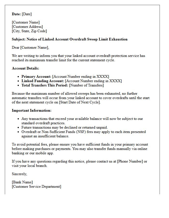 Linked Account Overdraft Sweep Limit Exhaustion Letter