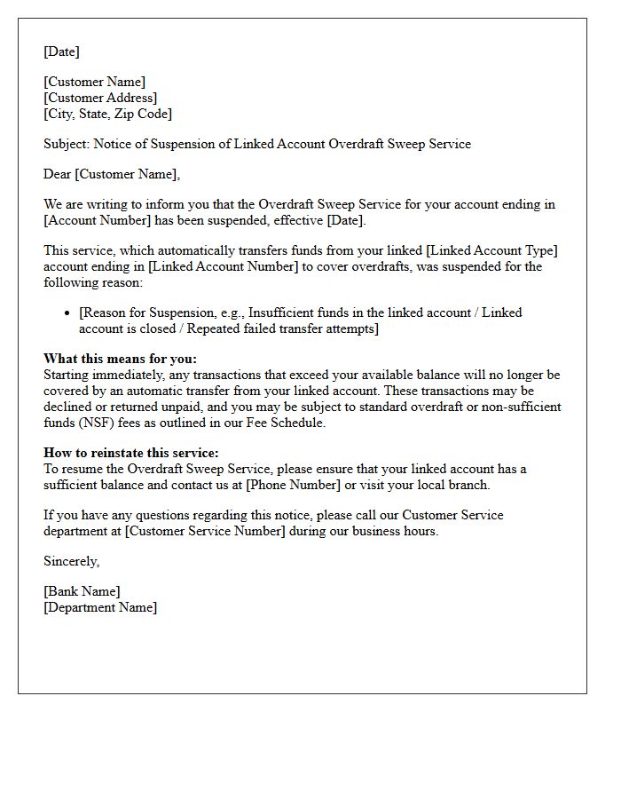 Linked Account Overdraft Sweep Service Suspension Letter