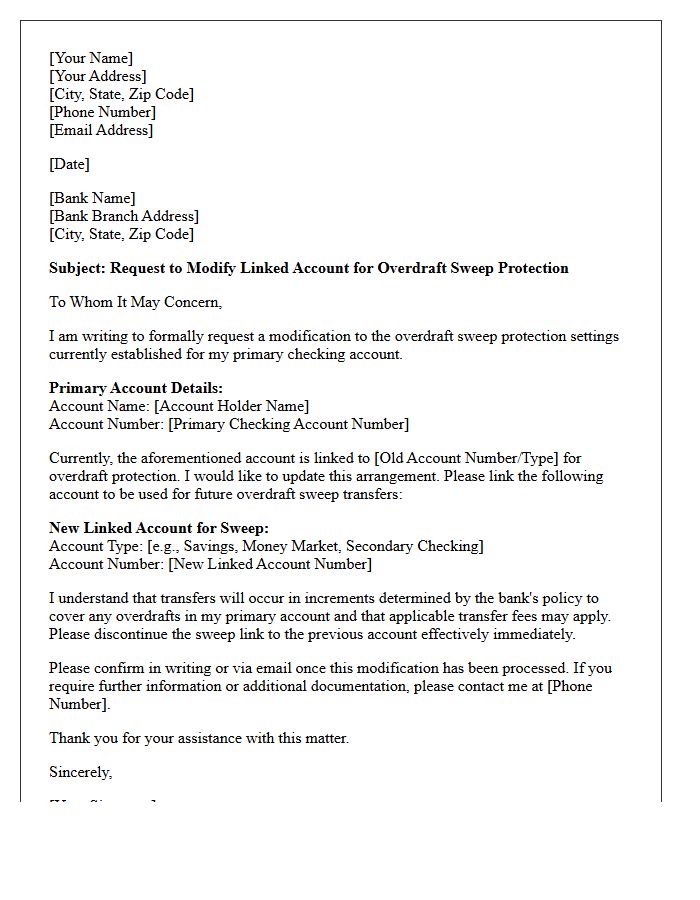 Modification Of Linked Account For Overdraft Sweep Letter