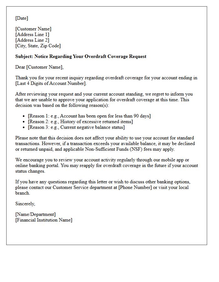 Account Overdraft Coverage Decline Letter