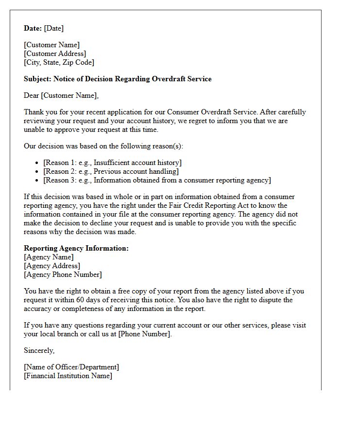 Consumer Overdraft Service Decline Letter
