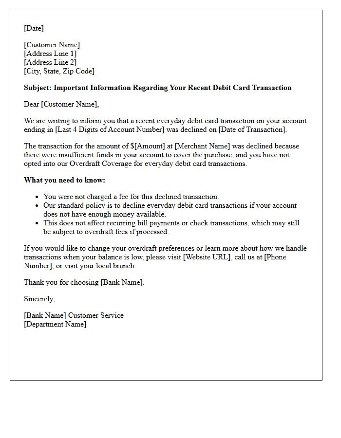 Everyday Debit Overdraft Decline Letter