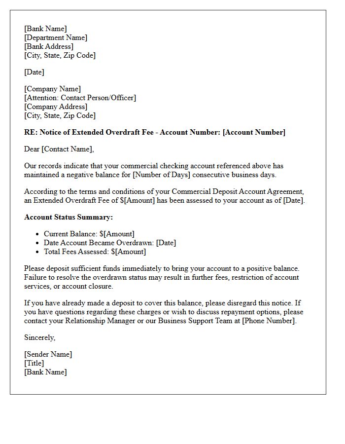 Commercial Account Extended Overdraft Fee Imposition Letter