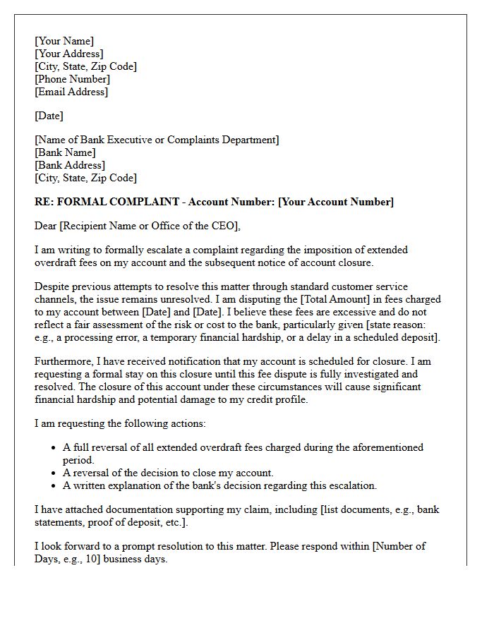 Escalated Extended Overdraft Fee Imposition And Account Closure Letter