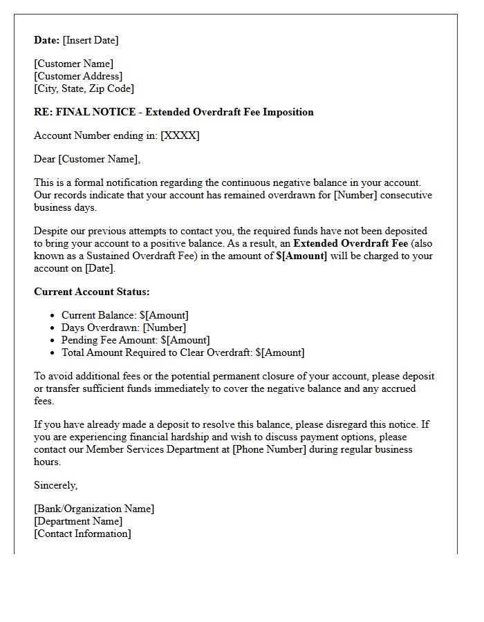 Final Notice Extended Overdraft Fee Imposition Letter