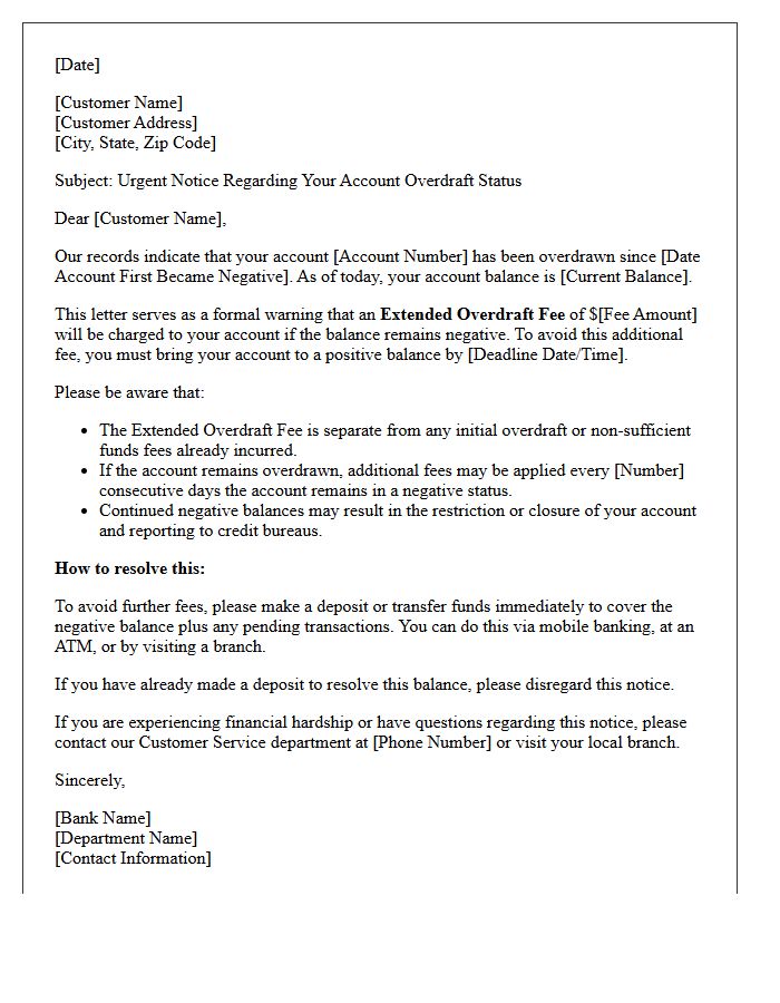 Initial Extended Overdraft Fee Imposition Warning Letter
