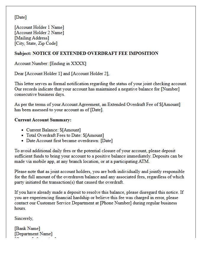 Joint Account Extended Overdraft Fee Imposition Notice Letter