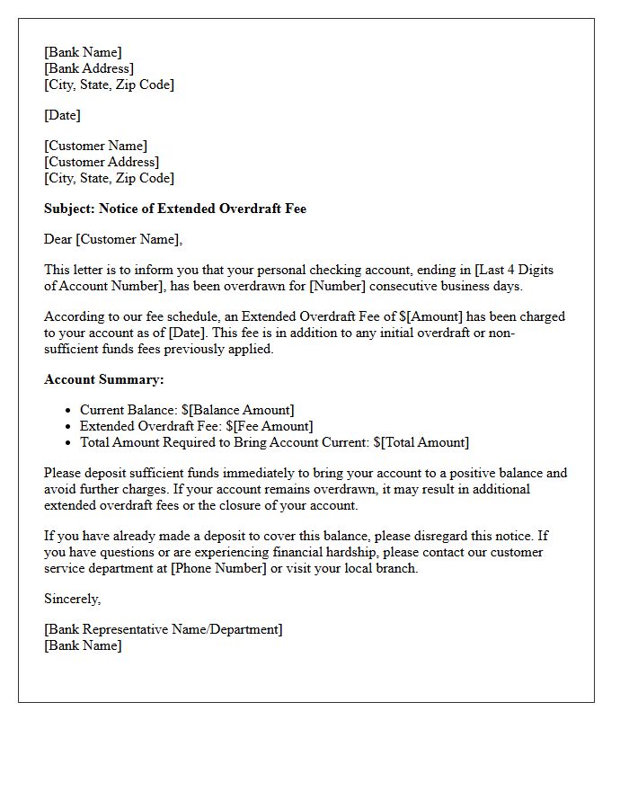 Personal Checking Extended Overdraft Fee Imposition Letter