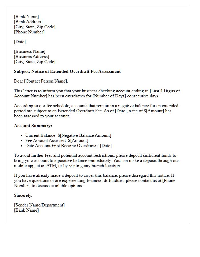 Small Business Extended Overdraft Fee Assessment Letter