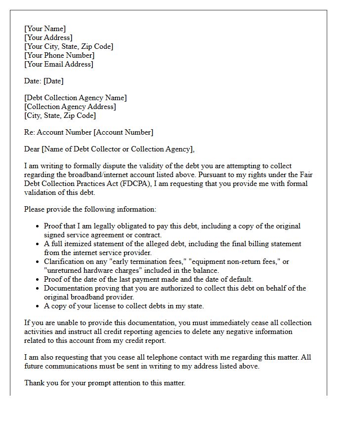 Broadband and Internet Telecommunications Debt Validation Letter