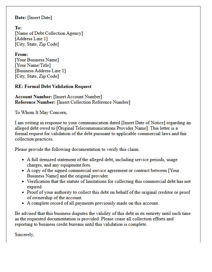 Commercial Telecommunications Debt Validation Notice Letter