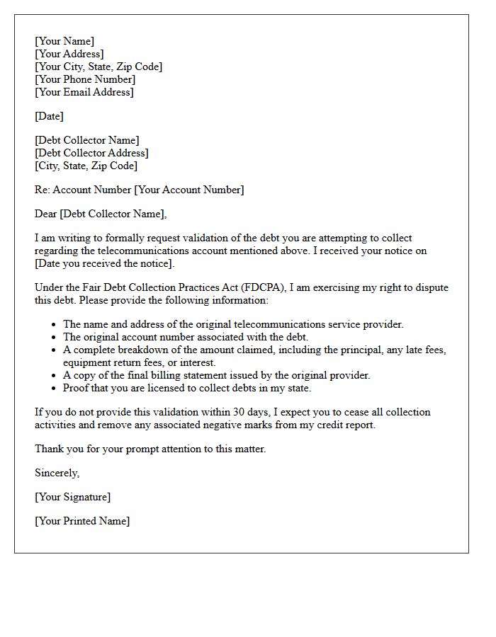 Initial Telecommunications Debt Validation Notice Letter