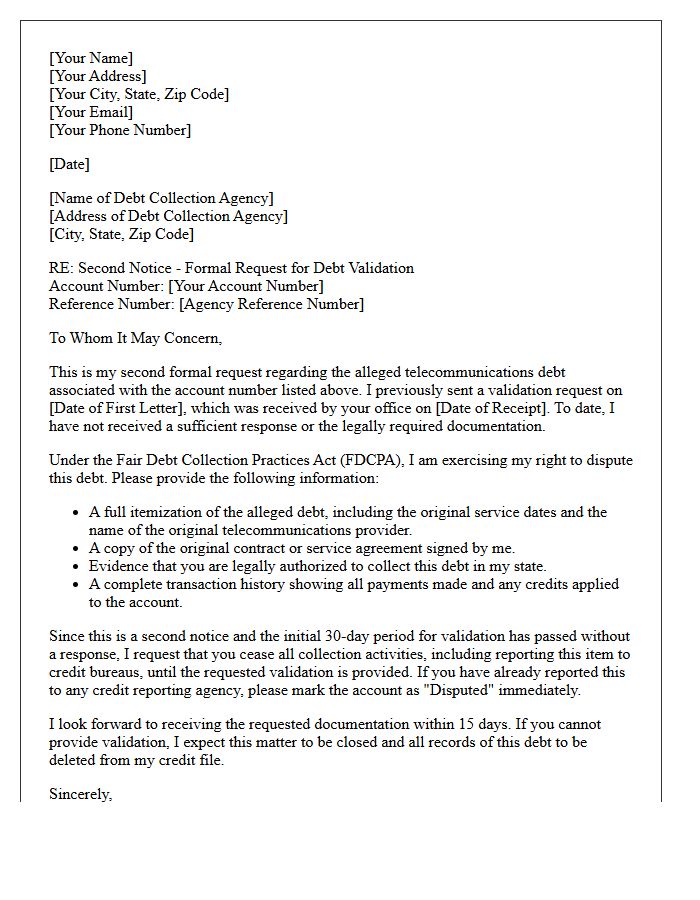 Second Notice Telecommunications Debt Validation Letter