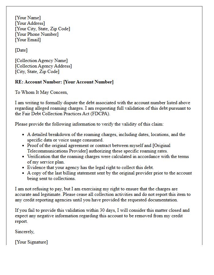 Telecommunications Roaming Charges Debt Validation Letter